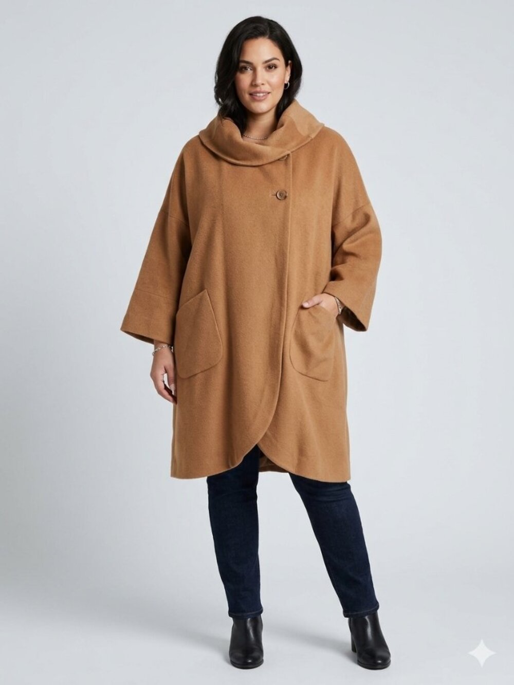 VINTAGE Handmade Plus Size Wool Camel Long Cape